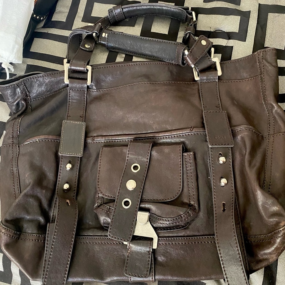 Chloe distressed leather womens satchel